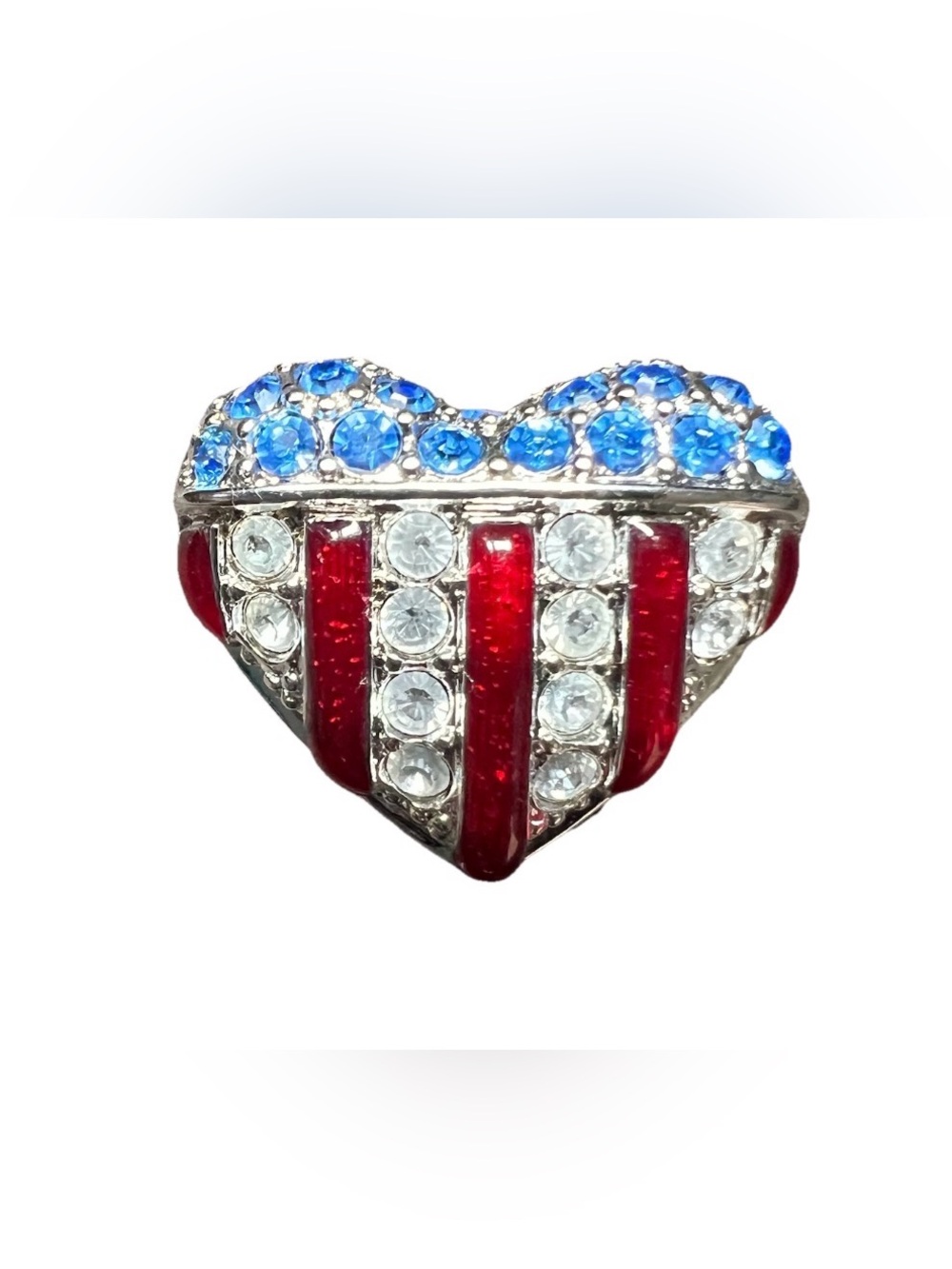 Vtg Swarovski Brave Heart Patriotic American Flag Stamped Pin